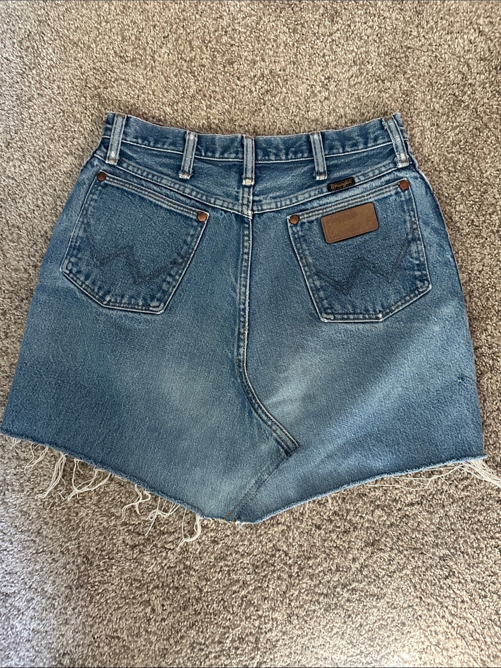 Vintage Wrangler Distressed Blue Denim Mini Skirt - Picture 2 of 4